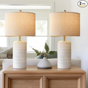 PoKat 23″ Modern Ceramic Table Lamp Set of 2 – Beige & White