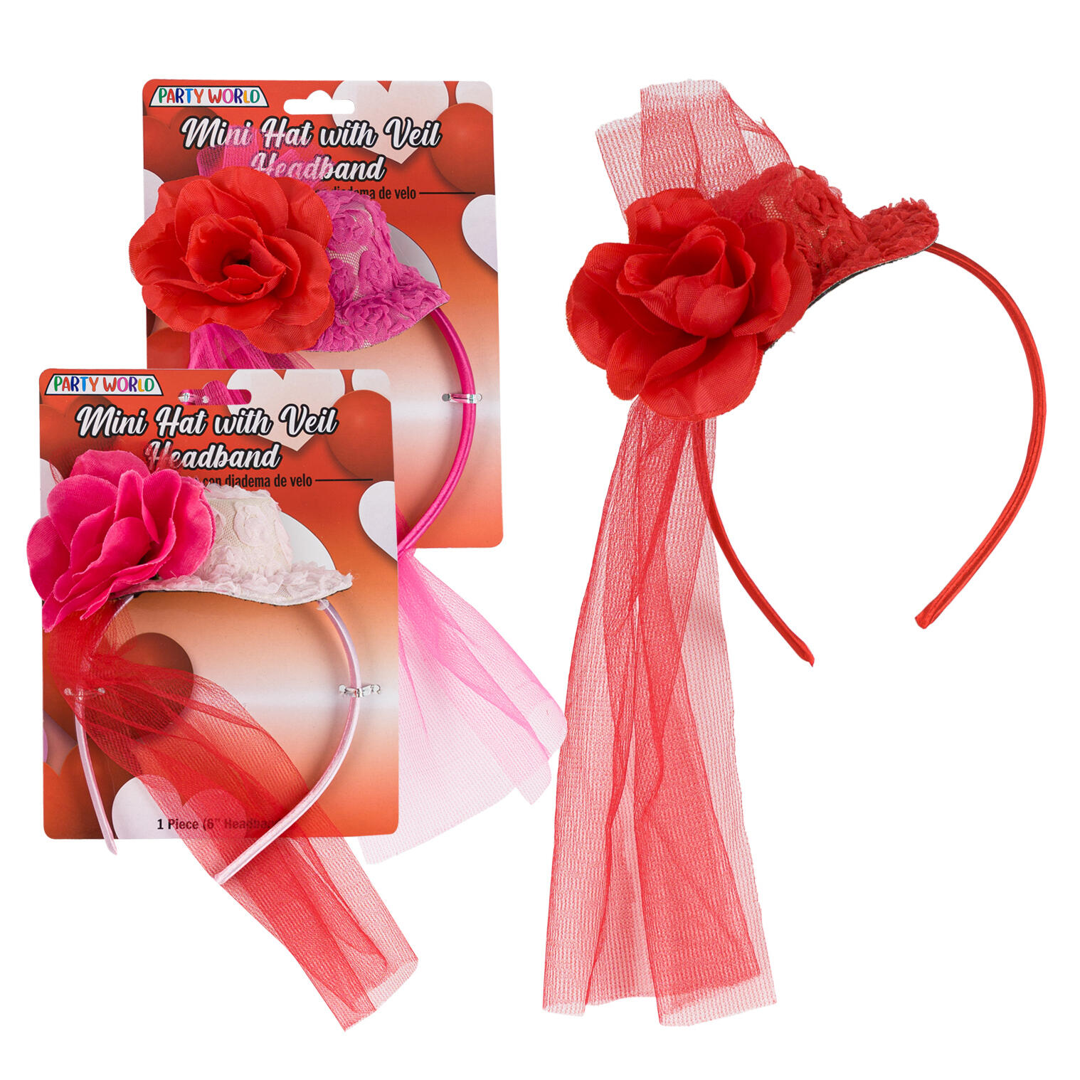 Party World Mini Hat with Veil Headband, Assorted 1 Party World Mini Hat with Veil Headband, Assorted 1